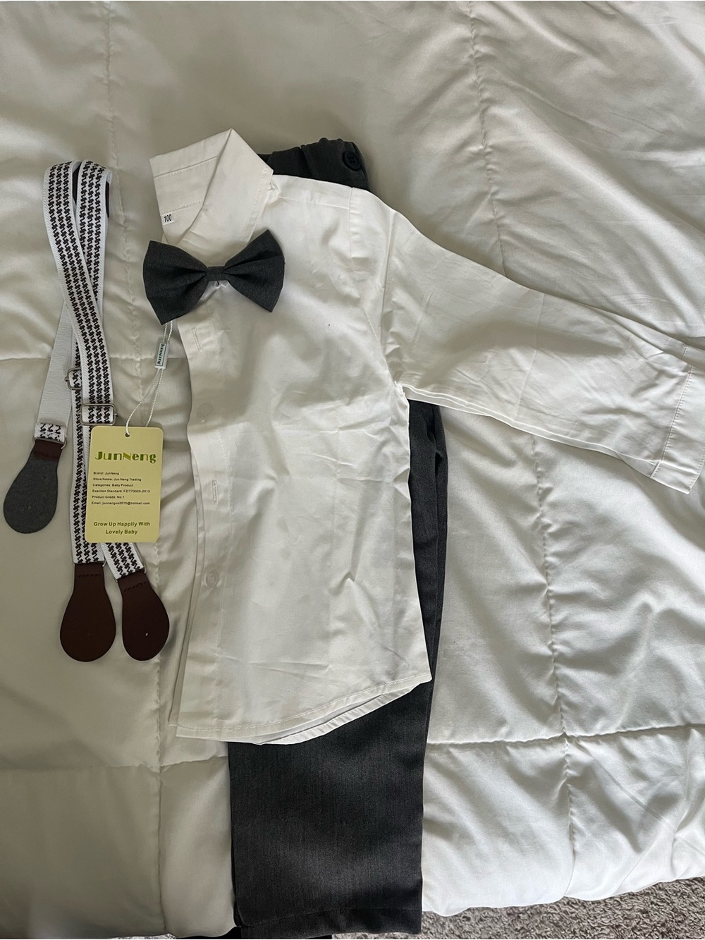 Toddler Charcoal Gray Trousers with White Button-Up Shirt